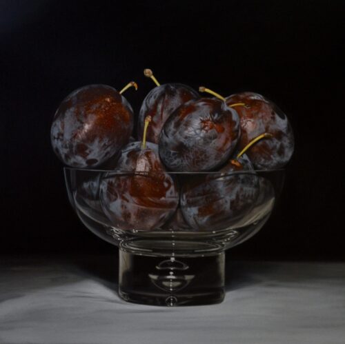 English Plums in a Glass Bowl